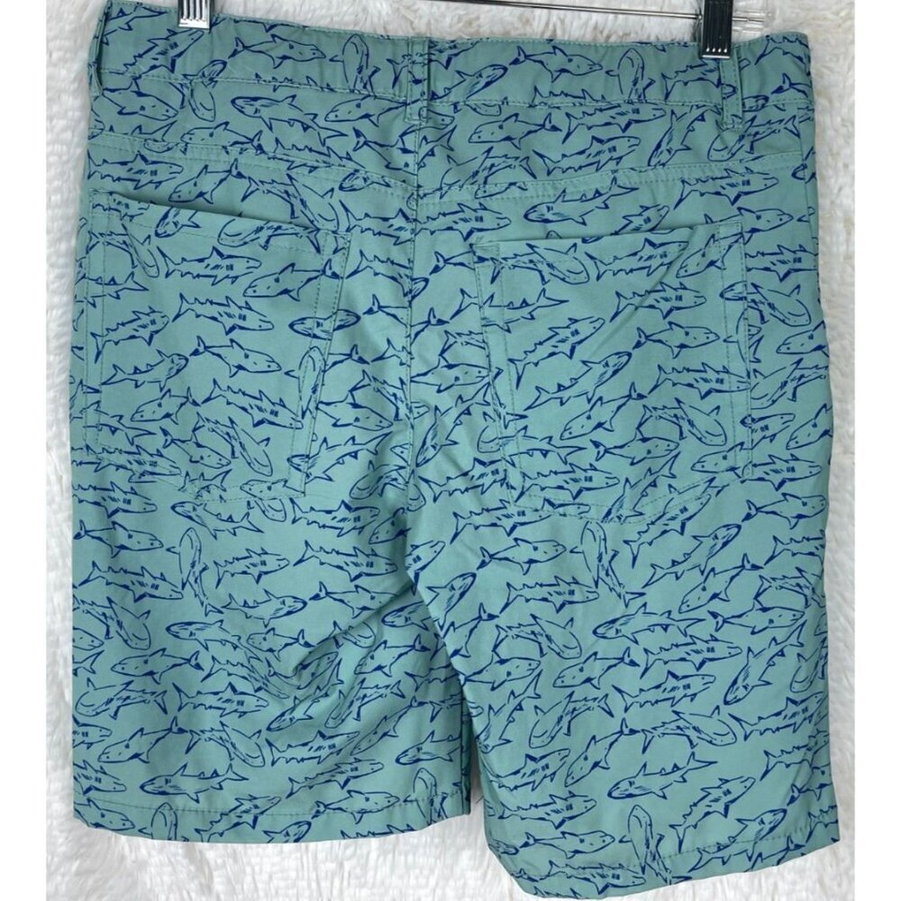 Cat & Jack Boys 14 Husky Quick Dry Button Up Shorts Green Blue Sharks - Picture 7 of 8